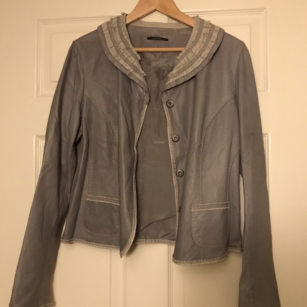 Women’s Elite Tahari Gray Leather Blazer